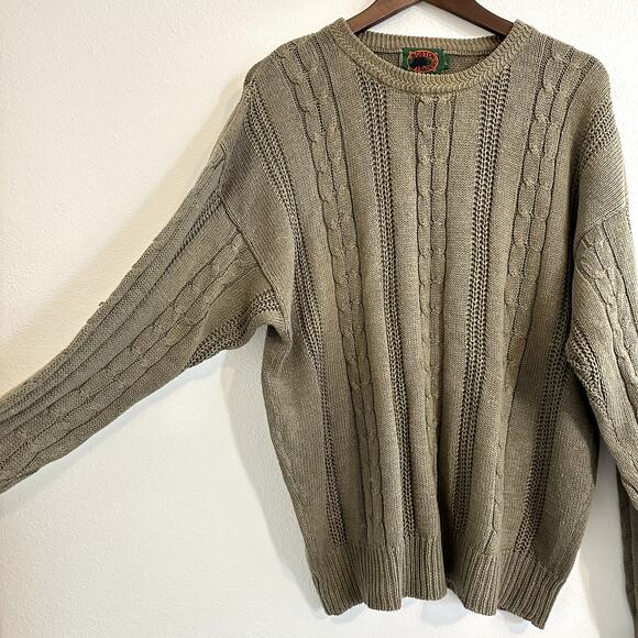 VTG BOSTON TRADERS Cable Knit Cotton Blend Grandpa Sweater Size L Indie Eclectic - Picture 3 of 11
